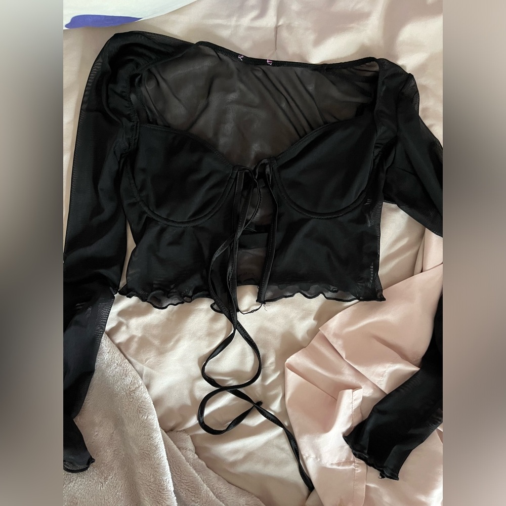 Black edikted long sleeve mesh top